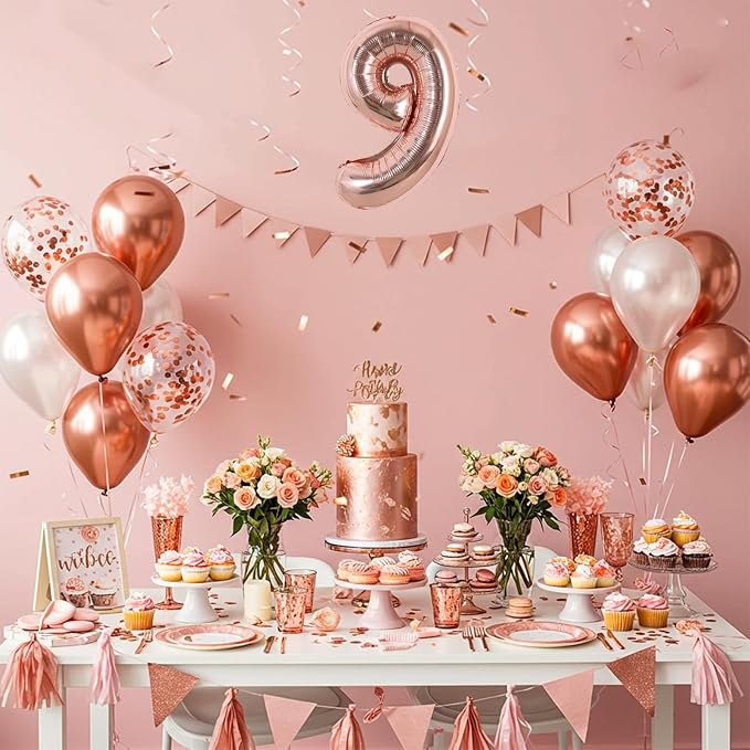 TONIFUL 16 Inch 10 Pcs Fat Rose Gold 0-9 Birthday Number Balloons | Small - Image 6