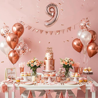 TONIFUL 16 Inch 10 Pcs Fat Rose Gold 0-9 Birthday Number Balloons | Small - Image 6