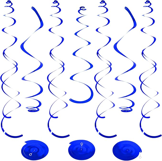 24 PCS Blue Hanging Swirl, Sparkle Ceiling Hanging Decorations, Plastic by PatiCool