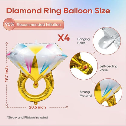4Pcs Diamond Ring Balloon, 19.7x20.5 In Large Diamond Ring Wedding Balloons - Image 2