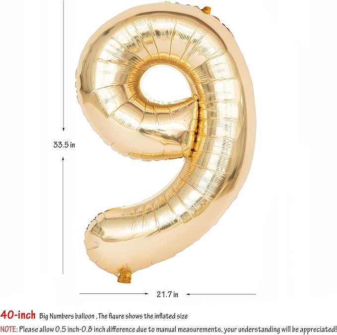 40 Inch Light Gold 9 Number Balloons Large Champagne Gold Number | White Gold - Image 2