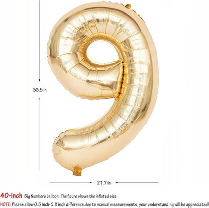 40 Inch Light Gold 9 Number Balloons Large Champagne Gold Number | White Gold - Image 2