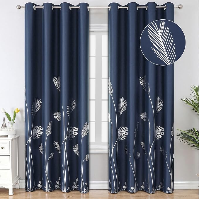 Blackout Curtains Grommet 96 Inches Long Elegant Silver Palm Tree Light by ESTELARTEXTILER