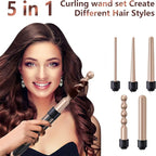 5-in-1 Interchangeable Curling Iron Set - Instant Heat-Up, Ceramic Wands (0.35-1.25 Inch), Beach Waver for Short and Long Hair Styling