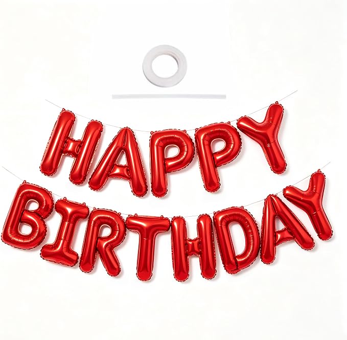 TONIFUL Red Happy Birthday Balloons Banner Decorations by TONIFUL
