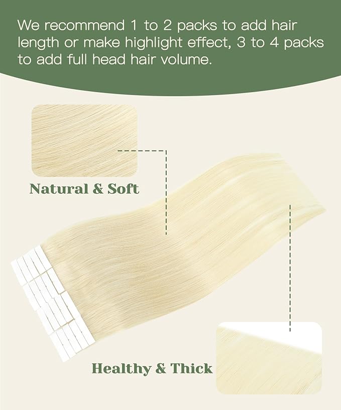 SURNEL Injected Tape in Extensions Human Hair #60 Platinum Blonde Invisible Tape in Hair Extensions 14inch 20 Pcs 30g(#60,14)