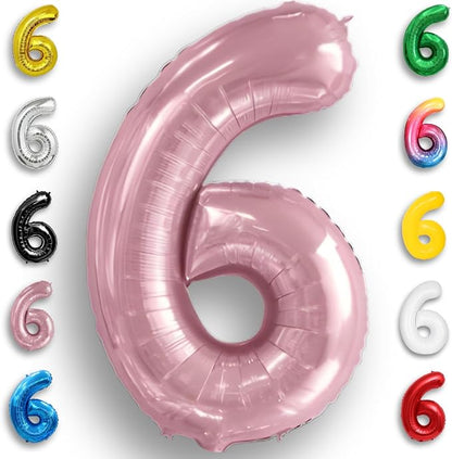 Pink Pearl Number Balloon 6 Mylar Foil Macaron Balloons 40 inch by Unknown