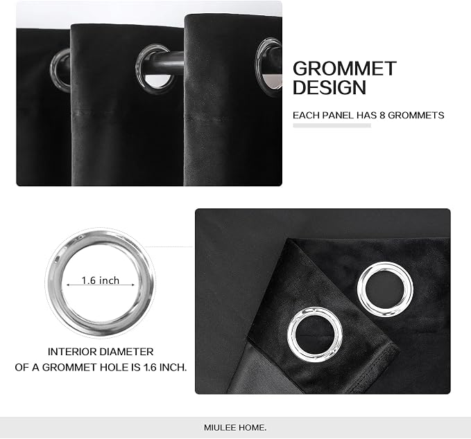 MIULEE Velvet Curtains Halloween Black 52 x 84 Inch Length Set of 2 | Grommet - Image 2