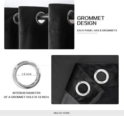 MIULEE Velvet Curtains Halloween Black 52 x 84 Inch Length Set of 2 | Grommet - Image 2