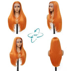 Long Ginger Wig Synthetic Lace Front with Straight Layered Hairstyle for Black Women - Pre-Plucked 13x4 HD Lace Glueless Wigs Ready to Wear 26inch