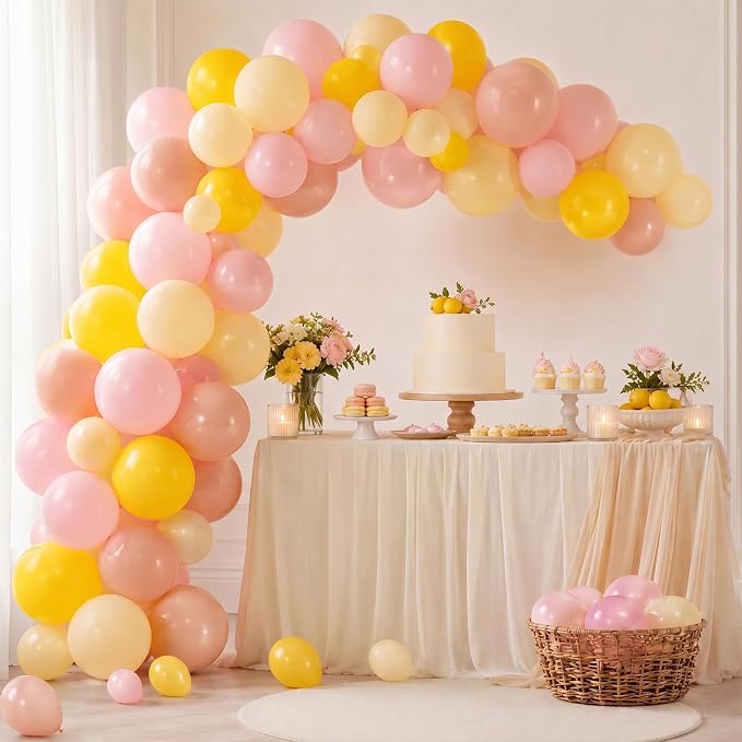 Pink and Yellow Balloons, 12inch Pastel Light Dusty Pink Butter Pale Mustard - Image 3