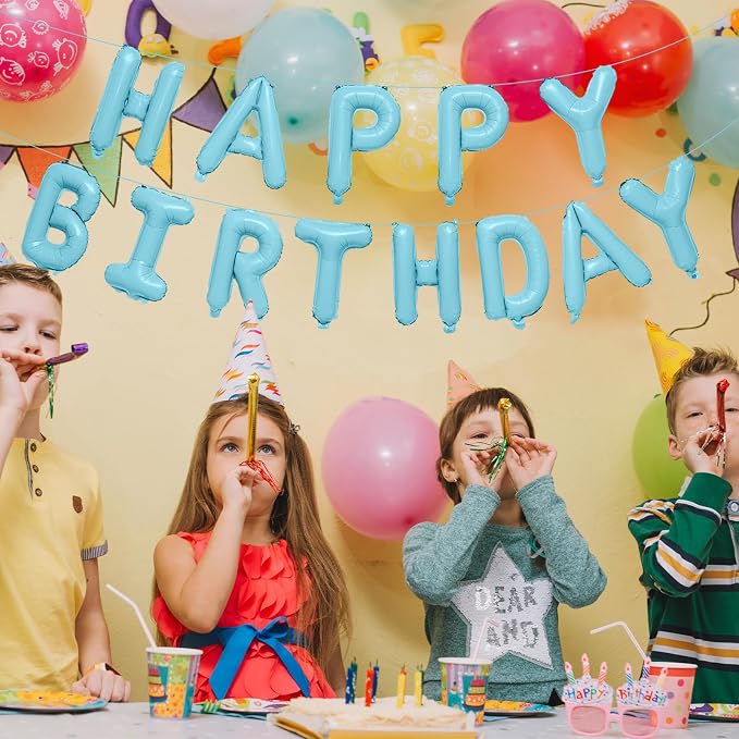 Happy Birthday Balloons Banner 16 Inch Mylar Sign | Blue Reusable Foil Letter - Image 2