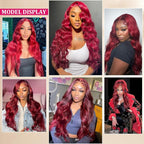 30 Inch Burgundy Wig HD Lace Front Wig Pre Plucked 200% Density Red Wig with Baby Hair for Women