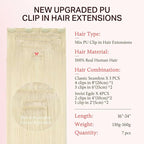DOORES Clip in Hair Extensions Set 22 Inch 150g, 4pcs Invisi Edge Clip ins and 3pcs Classic Seamless Clip ins, Injected Virgin Real Human Hair Extensions Natural Invisible Straight, #60A