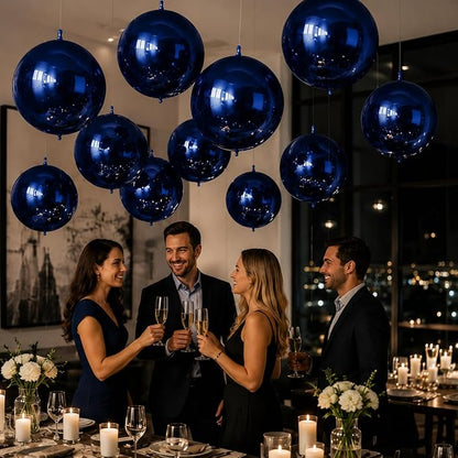 14 Pcs Navy Blue Round Foil Balloons 22/15/10 4D Ball Balloons Dark Blue - Image 5