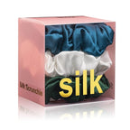 Silk Scrunchies for Hair 100% Mulberry Silk Hair Ties 3 Pack(White, Peacock Blue, Emerald)