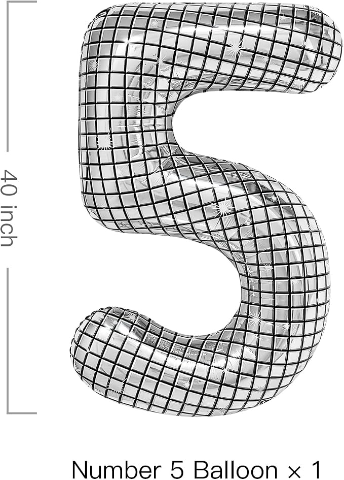 40 Inch Disco Number Balloons Large Silver Ball Print - Image 2