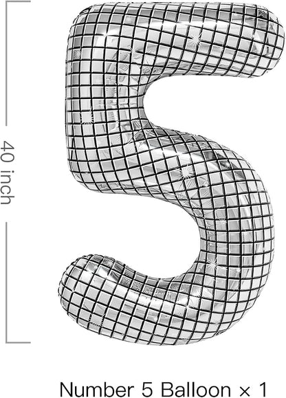 40 Inch Disco Number Balloons Large Silver Ball Print - Image 2