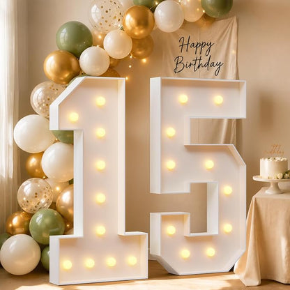 4FT Light Up Marquee Number 15 Warm White Light | Decor by Letsmakeitimpressive