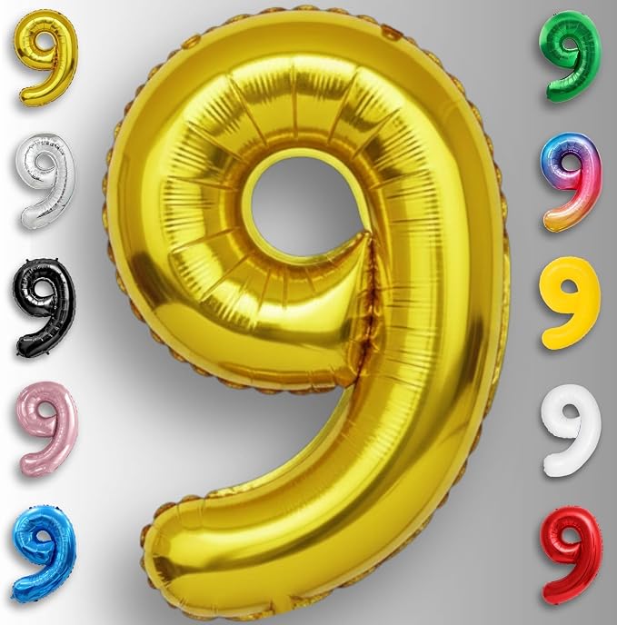 Gold Number Balloon 9 Mylar Foil Balloons 16 inch - Image 5