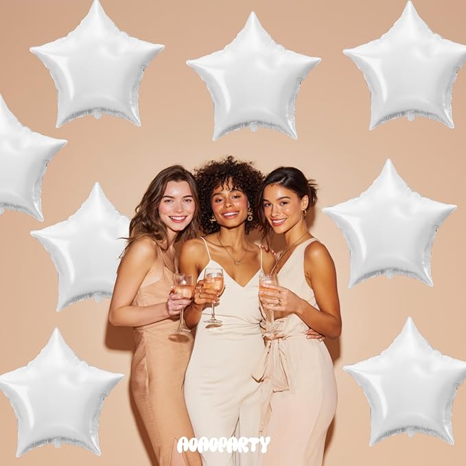 25Pcs White Star Shaped Balloons 18Inch Foil Mylar Balloon Helium | - Image 5