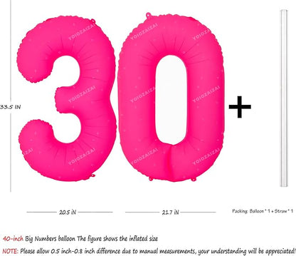Pink Birthday Number 30 Balloons 40IN Fluorescent Pink 30 Foil Balloon | - Image 2