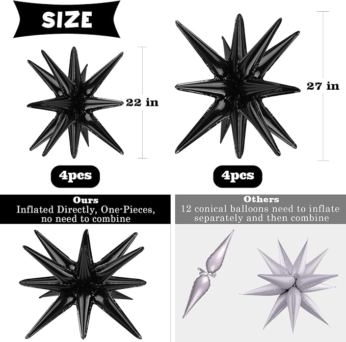8 Pcs Black Star Balloons, 27/22 inch Explosion Foil Balloons - Image 2