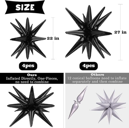 8 Pcs Black Star Balloons, 27/22 inch Explosion Foil Balloons - Image 2