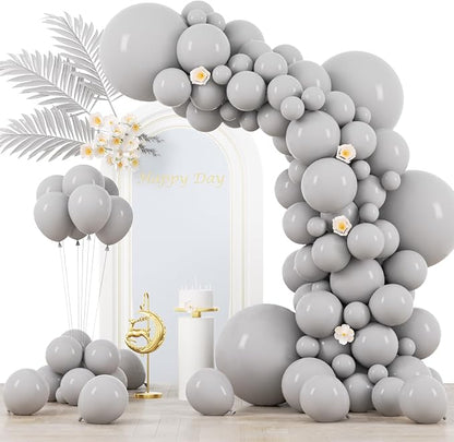 Voircoloria 130pcs Gray Balloons Garland Arch Kit, 18 12 10 5 Inch | by Voircoloria