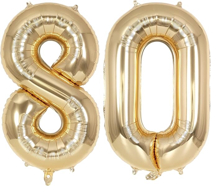 Champagne Gold Large Number 80 Balloon, 40 Inch Light Gold Foil Helium Number by AIQINHU