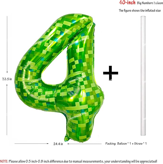 40 inch giant Green pixel miner game number 4 balloon | Large mining theme foil - Image 3