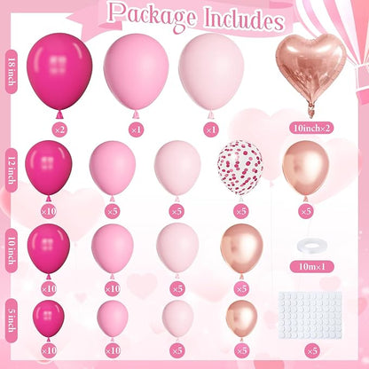 Pink Balloons Arch Garland Kit, Different Sizes Hot Pink Pastel Latex Metallic - Image 2