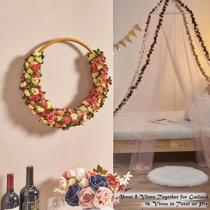 Artificial Flower Garland 8pcs 8.2ft Rose Vine Decor, Champagne Flower | - Image 5