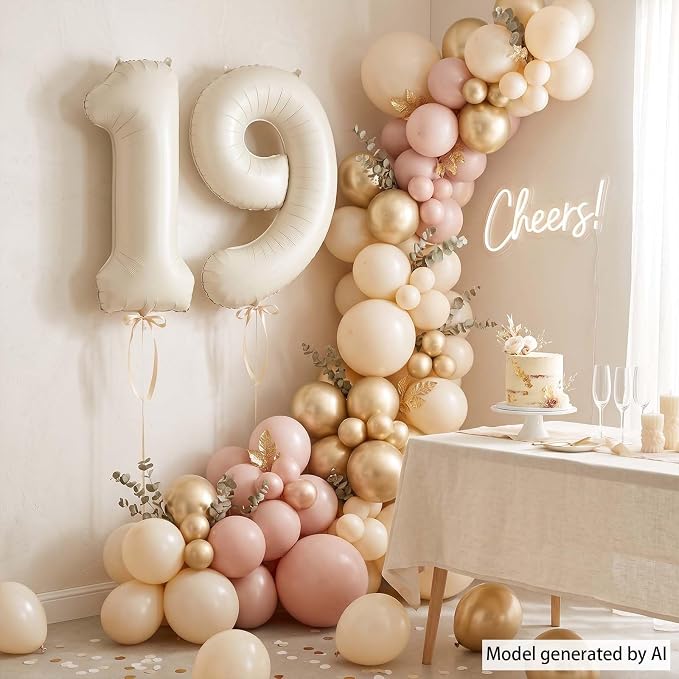 Cream Number 19 Balloon 40 Inch, Foil Numeral - Image 3