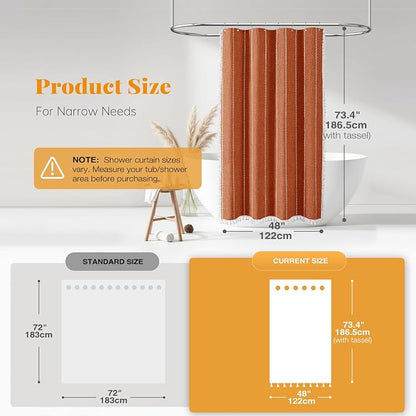 48 x 72 Boho Linen Heavy Duty Cloth Shower Curtain Set, Burnt Orange | Stall - Image 3