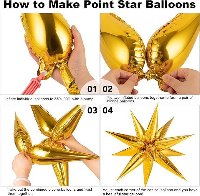 Gold Black Star Balloons, 12 Point Large Spike Balloon - Image 3