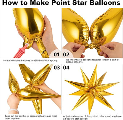 Gold Black Star Balloons, 12 Point Large Spike Balloon - Image 3