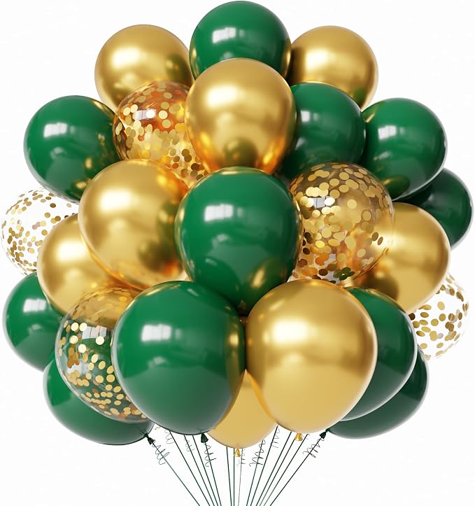 Green and Gold Latex Balloons, Baby Shower Party Decorations by PATYDECRO