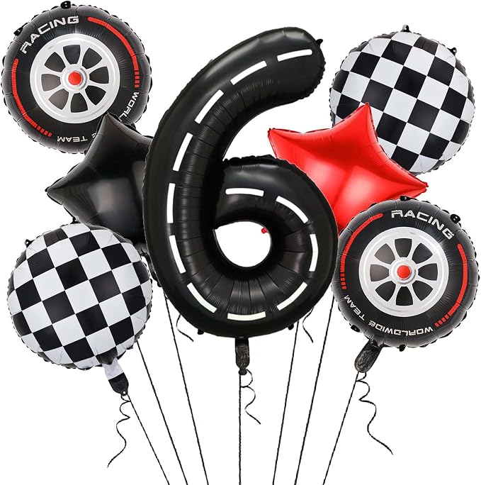 Race Car Balloons, 40 Inch Racetrack Number 6 Balloon, Big Number Balloons Black by Yexnum