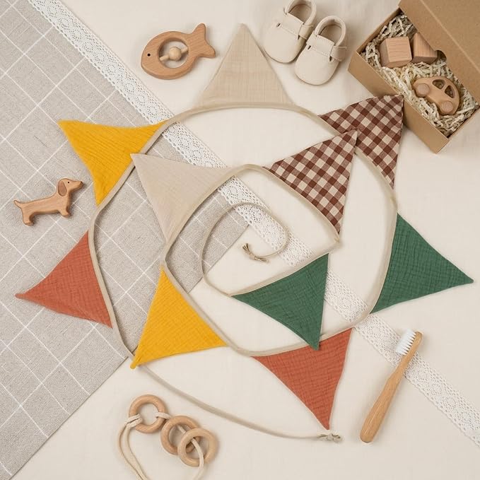 2Pcs Triangle Bunting Flag No-DIY Cotton Fabric Garland Reusable Party Banner - Image 3