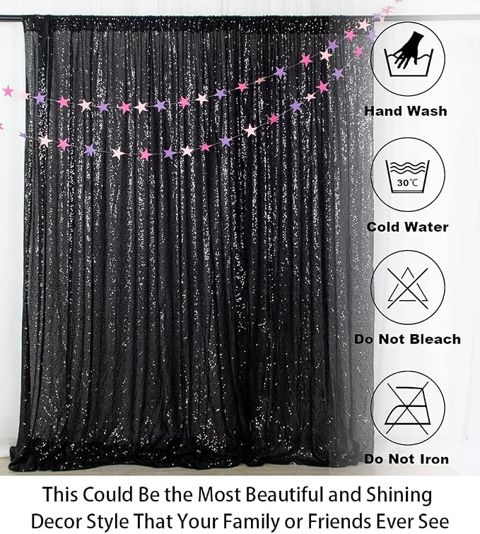 ShinyBeauty Black Sequin Backdrop Curtains 2 Panels Sequin Bakdrop 4x8FT - Image 5