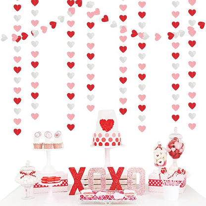 Glitter-Red Silver-Pink Valentines Party-Decorations Heart-Garland - 52ft - Image 4