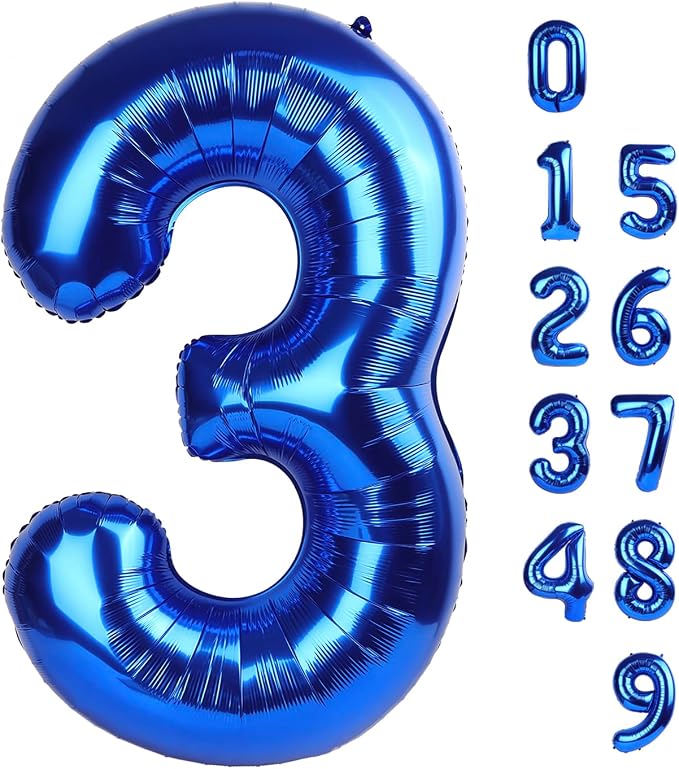 Number Balloons Navy Blue Number 3 by Mluchee