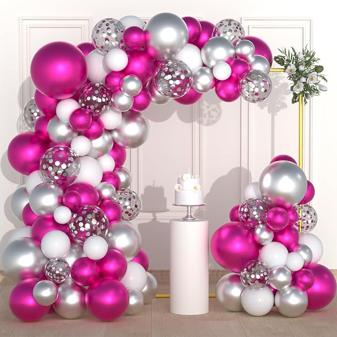 Magenta Hot Pink Silver Balloons Garland Arch by PASOCON