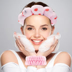 Zkptops Spa Headband for Washing Face Wristband Set Sponge Makeup Skincare Headband Velvet Fabric Bubble Soft Get Ready Hairbands for Women Puffy Headwear Non Slip Thick Thin Hair Accessory (Cherries)