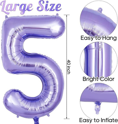 Purple Number 5 Balloon 40 Inch, Big Large Foil Helium Number Balloons - Image 3
