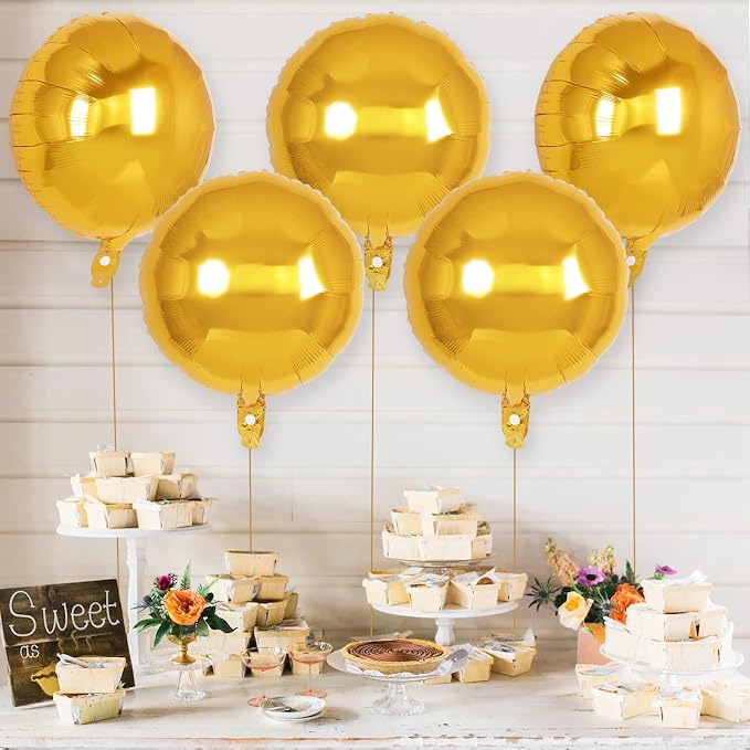 20 Pcs Gold Round Shaped Balloons, 18 Inch Round Foil Balloon, Giant Round - Image 3