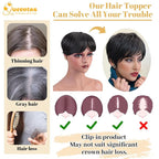 QUEENTAS Black Short Hair Toppers for Women with Thinning Hair 360°3D Cover with 5 Clips Hair Pieces Wispy Bangs 6"*6" Large Coverage Men's Toupee(Black/1B)