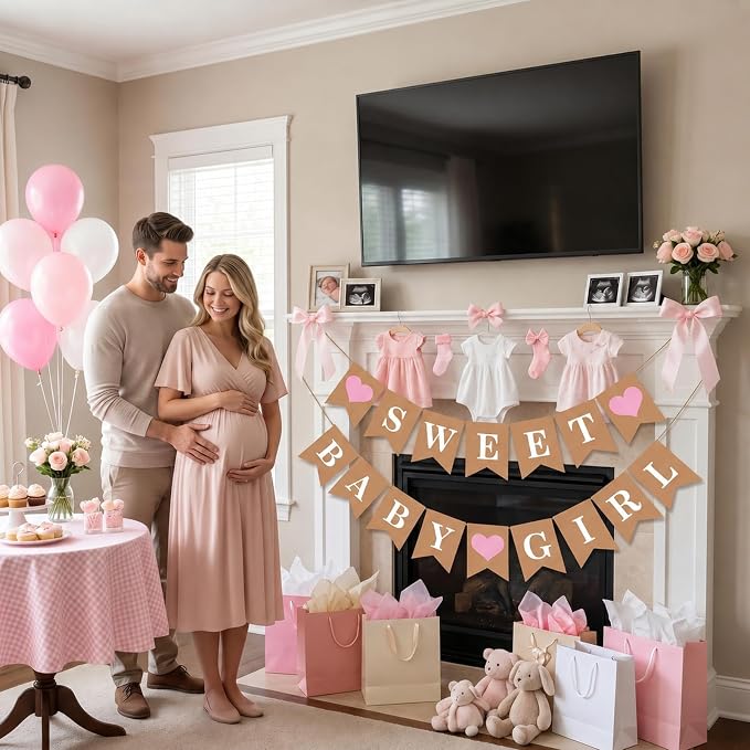 Sweet Baby Girl Banner, Paper Baby Shower Banner - Image 5