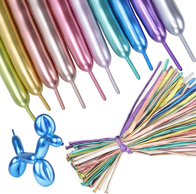 Rubfac 100pcs Metallic 260 Balloons, Latex & Metal, 10 Colors, Animal Shapes by RUBFAC
